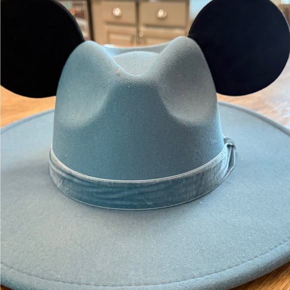 Blue Fedora Pinched Boater Hat Blue Hat with Mouse Ears - Picture 1 of 1